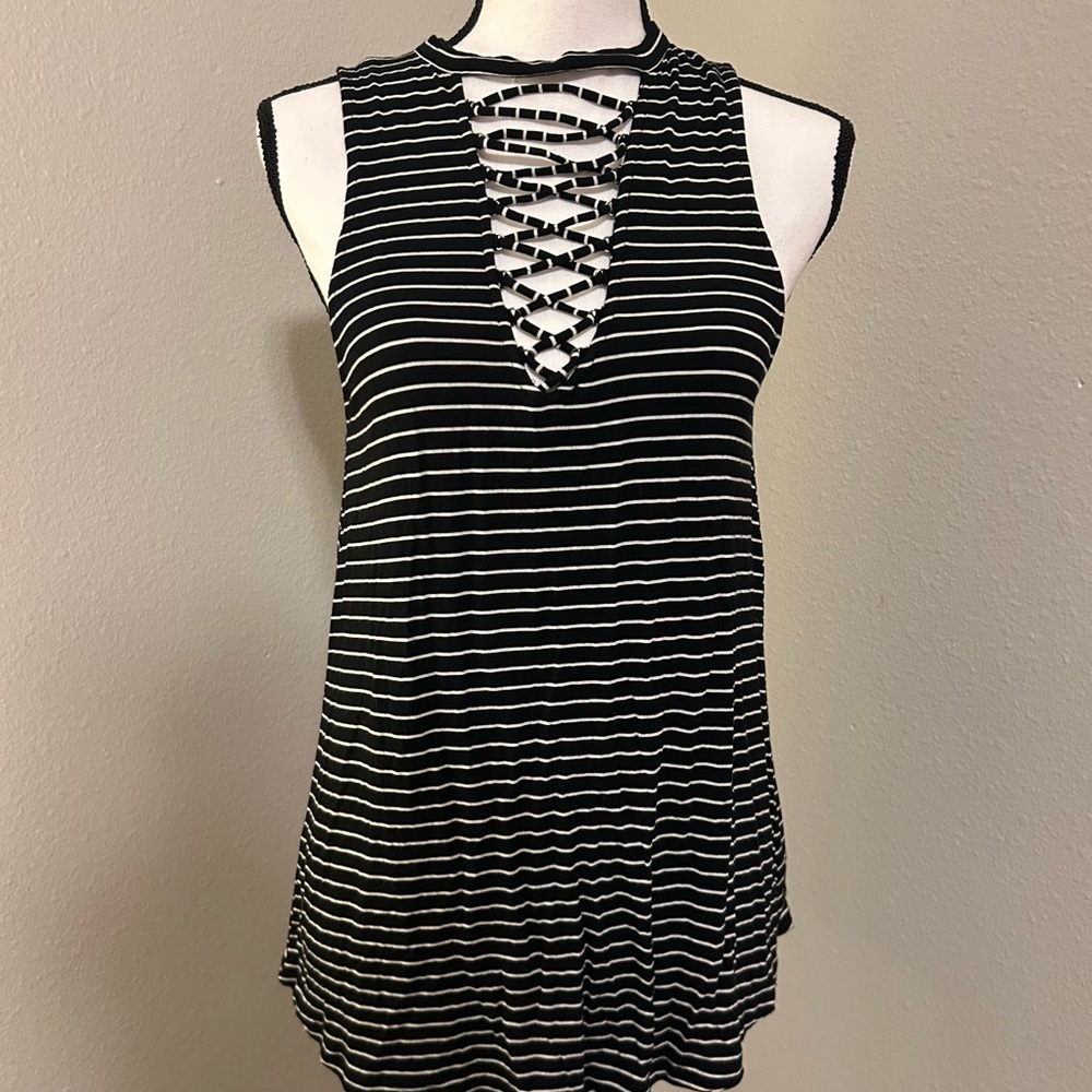 American Eagle Outfitters Black and White Striped Tank Top